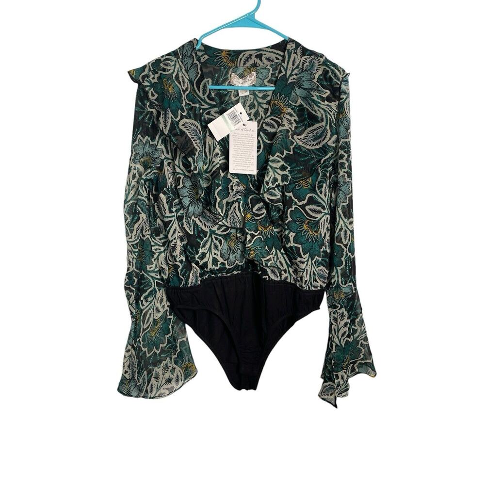 B.O.G. Band of the Free Women's Large Bonnie Floral Bodysuit Black Emerald NWT - Picture 7 of 9